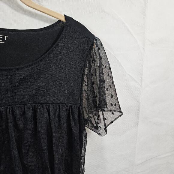 LOFT Outlet Black Cotton and Lace Tiered Mesh Top Women's Small - Picture 4 of 9